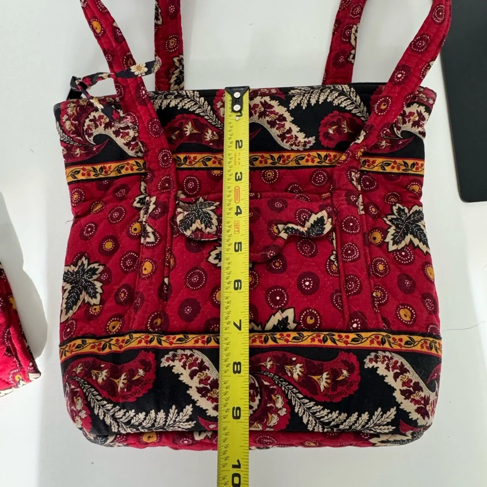 Retired Vera Bradley Provincial Red‎ Maple Leaf Villager Tote Bag And Wallet